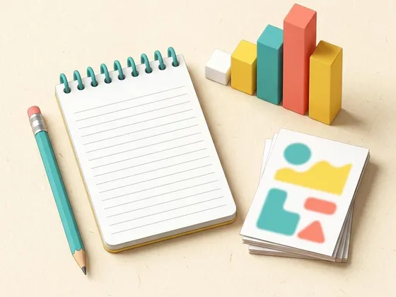 A pencil and a blank notepad with simple bar chart shapes next to printed pages