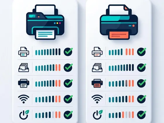 Illustration of two spec cards side by side with check marks comparing two printers