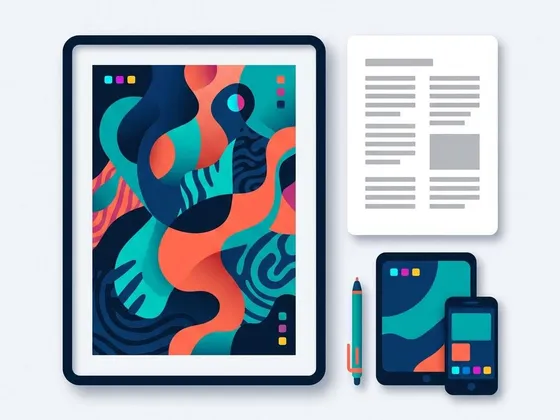Illustration of a framed vivid color print beside a document page of neat text lines