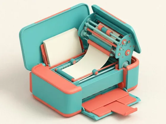 A printer with its rear access door open, showing rollers and the path of a paper sheet