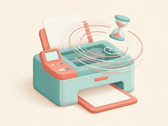 A printer with gentle circular motion lines showing a cleaning cycle in progress