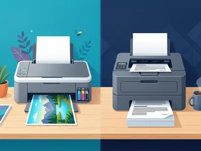 Illustration comparing an inkjet and a laser printer